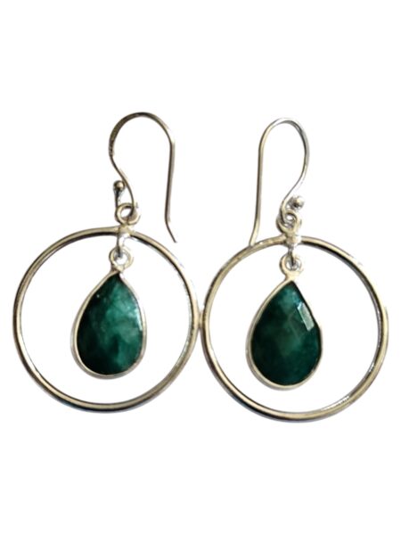 Green chalcedony facet dangle earrings, 925 Silver, 4.1cm