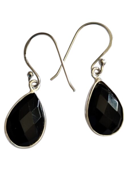 Black Obsidian facet dangle earrings, 925 Silver, 2.9cm