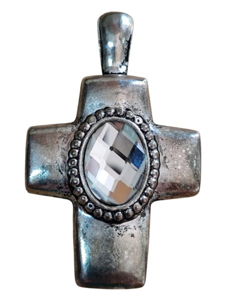 Cross pendant with silver rhinestone in the middle with clip bail, Base metal, 3.8 x 6.1cm