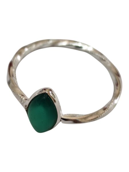 Green Chalcedony ring in 925 silver, Marquise, Size 7