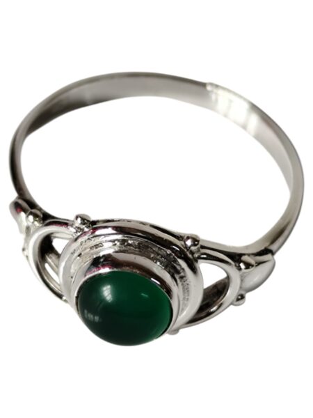 Green chalcedony ring in 925 silver, Round cut, size 8