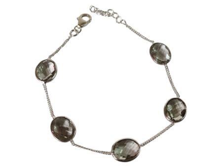 Green Amethyst bracelet in 925 silver, Oval, with lobster clasp and extension chain end, 19 + 2.4cm