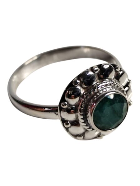 Moss agate ring in 925 silver, Round cut, size 7