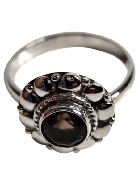 Smoky Quartz ring in 925 silver, Round cut, size 7