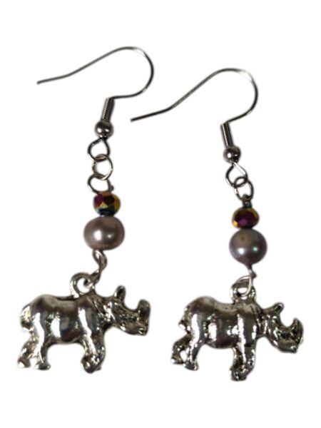 Pair of Rhino earrings, 5.3cm incl. hook