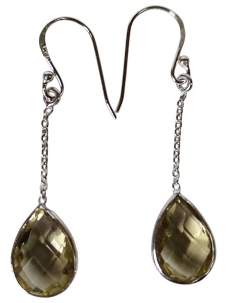 Lemon quartz facet pear cut dangle earrings, 925 Silver, 4.8cm
