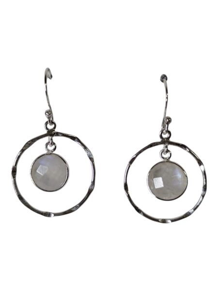 Moonstone round facet dangle earrings, 925 Silver, 3.9cm