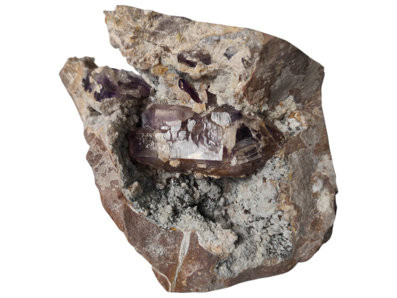 Amethyst with Calcite in a vug within Basalt matrix, Namibia, 11.2 x 13 x 10.8cm, 1.03kg