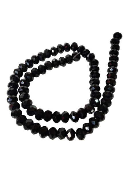 Glass bead string, faceted, rondelle, 12 x 9mm, Black, 50cm