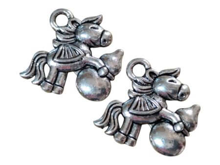 Pair of Ponies with a gourd charm, Base metal, 14 x 14.6mm