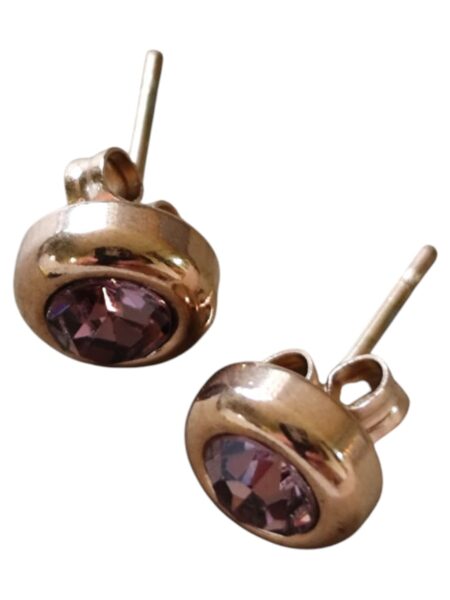 8mm Purple rhinestone in rose gold stainless steel earring studs