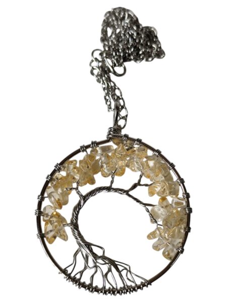Citrine Acacia wire tree necklace, base metal, 5.9 x 6.3cm, 45cm length chain extension chain inc.