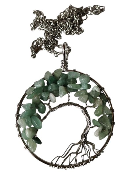 Green Aventurine Acacia wire tree necklace, base metal, 5.9 x 6.3cm, 45cm length chain extension chain inc.
