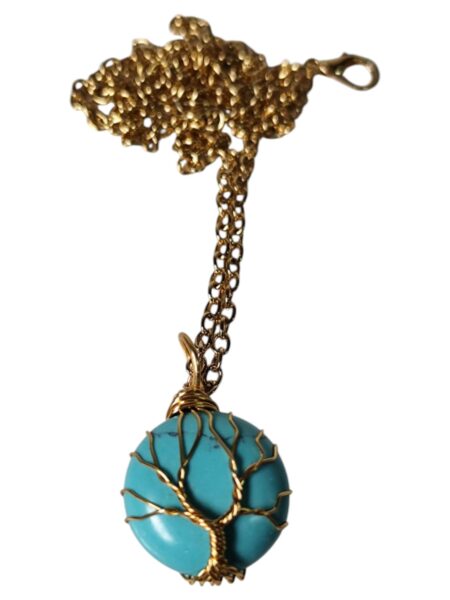Gold wired tree of life assorted gemstone necklace, 2.1 x 3.2cm, 53.4cm length chain extension chain inc.