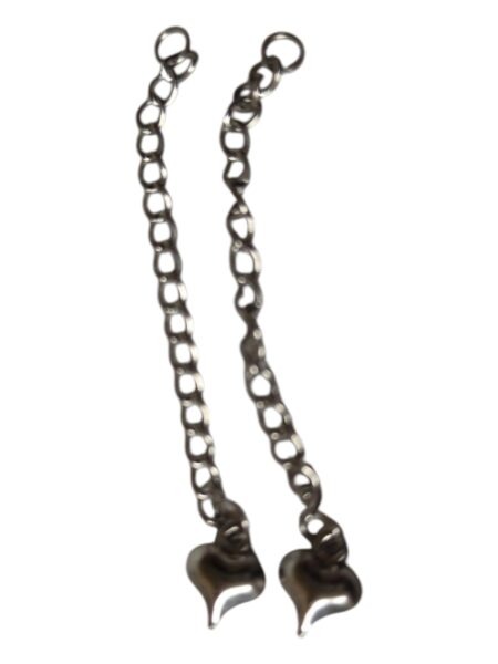 2 x Stainless steel extension chain with heart charm end, 6.4cm long, 3cm wide chain, 8 x 9.2mm heart