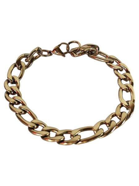 Stainless-steel figaro chain bracelet, Gold color, 22.3cm long including clasp, 9.05mm wide