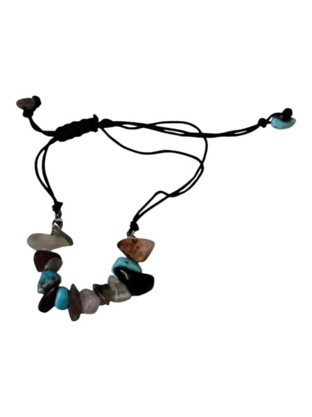 Chip bracelet on black rope, Mixed Assorted stones, adjustable