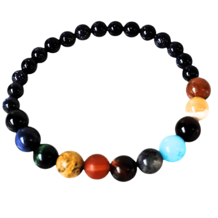 Gemstone & galaxy bracelet with blue goldstone, stretchcord