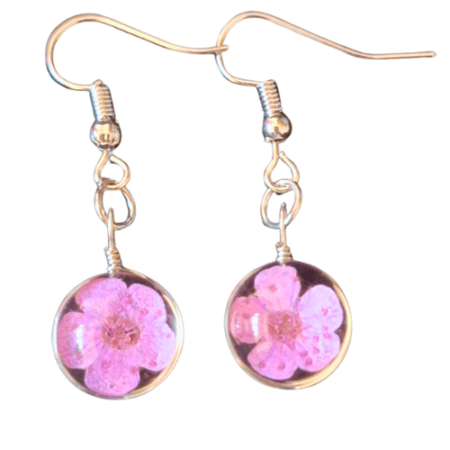 Light magenta blossom resin earrings, 35mm