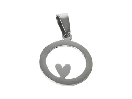 Small dainty heart in a small circle Pendant, Stainless steel, 16 x 21mm