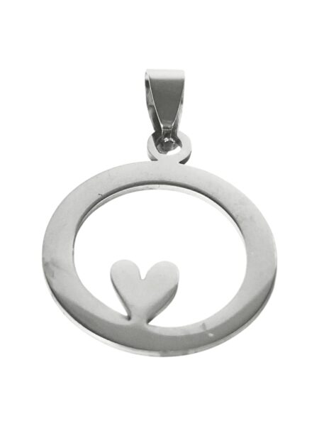 Small dainty heart in a large circle Pendant, Stainless steel, 25 x 26mm