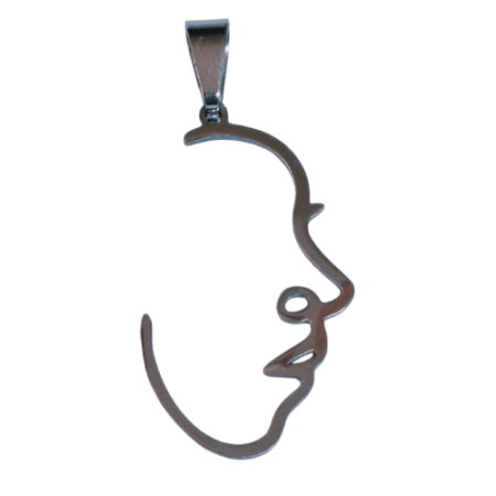 Side profile line art portrait pendant, Stainless steel, 17 x 34mm