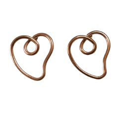 Rose gold wire heart stud earrings, Stainless steel, 12 x 13mm