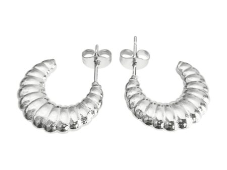 Stainless Steel Ribbed Hoop Earring, 18mm