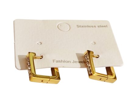 Gold Stainless Steel, Square Shape Earrings.