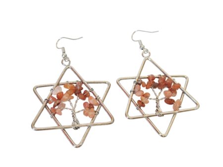 Star tree of life chip earrings, Carnelian, 75mm.