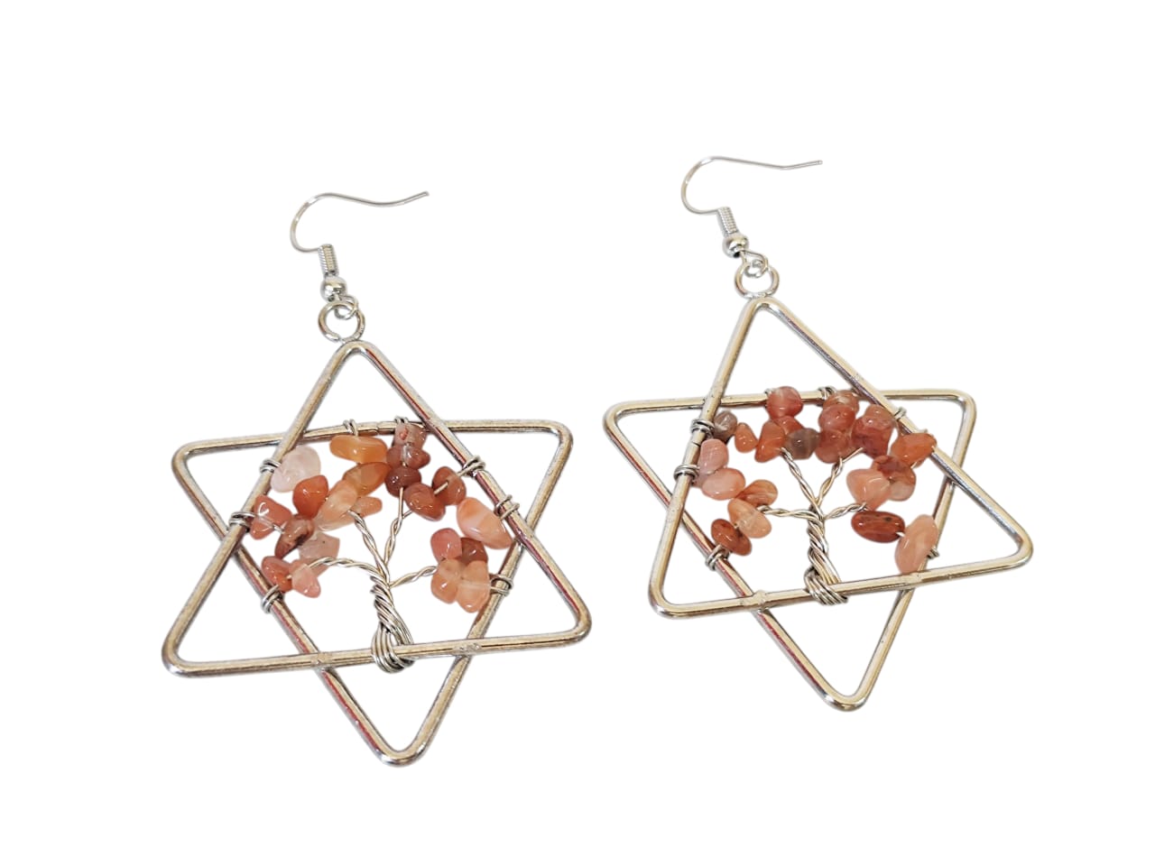 Star tree of life chip earrings, Carnelian, 75mm.