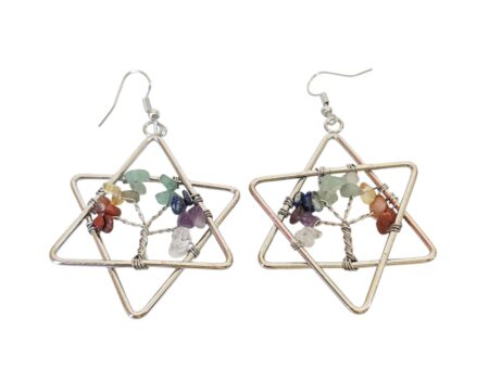 Star tree of life chip earrings, Chakra, 75mm.