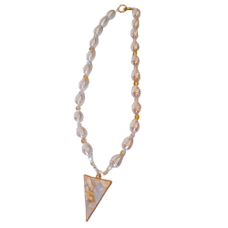 Shell pearl necklace with pendant, baroque shape, white, 54.8cm