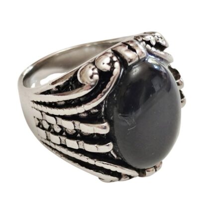 Stainless steel ring, size 6-13, Silver with Black Onyx