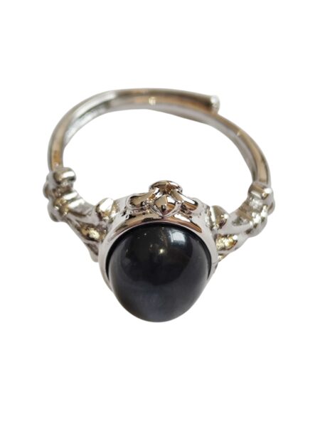 Dress Ring with Black Onyx cabochon, adjustable