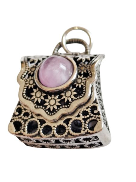 Handbag Pendant in Base Metal with Amethyst cabochon