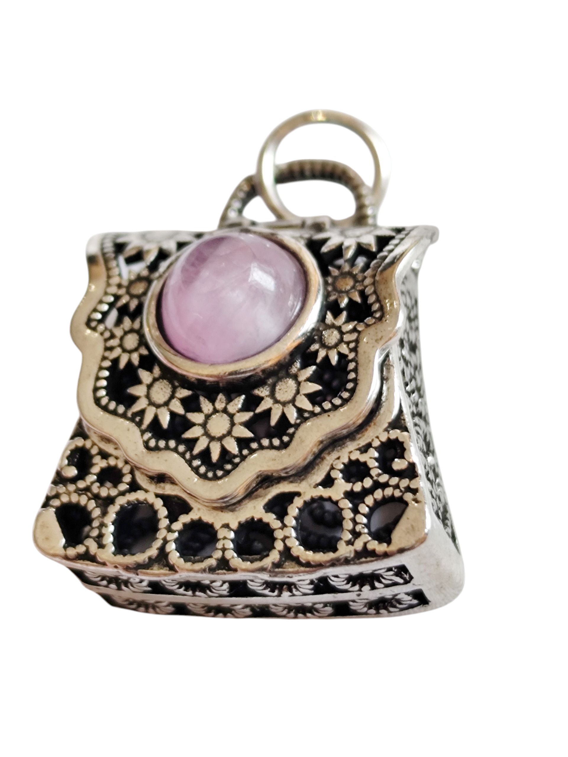 Handbag Pendant in Base Metal with Amethyst cabochon