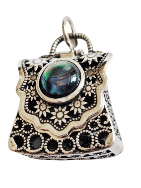 Handbag Pendant in Base Metal with Abalone shell cabochon