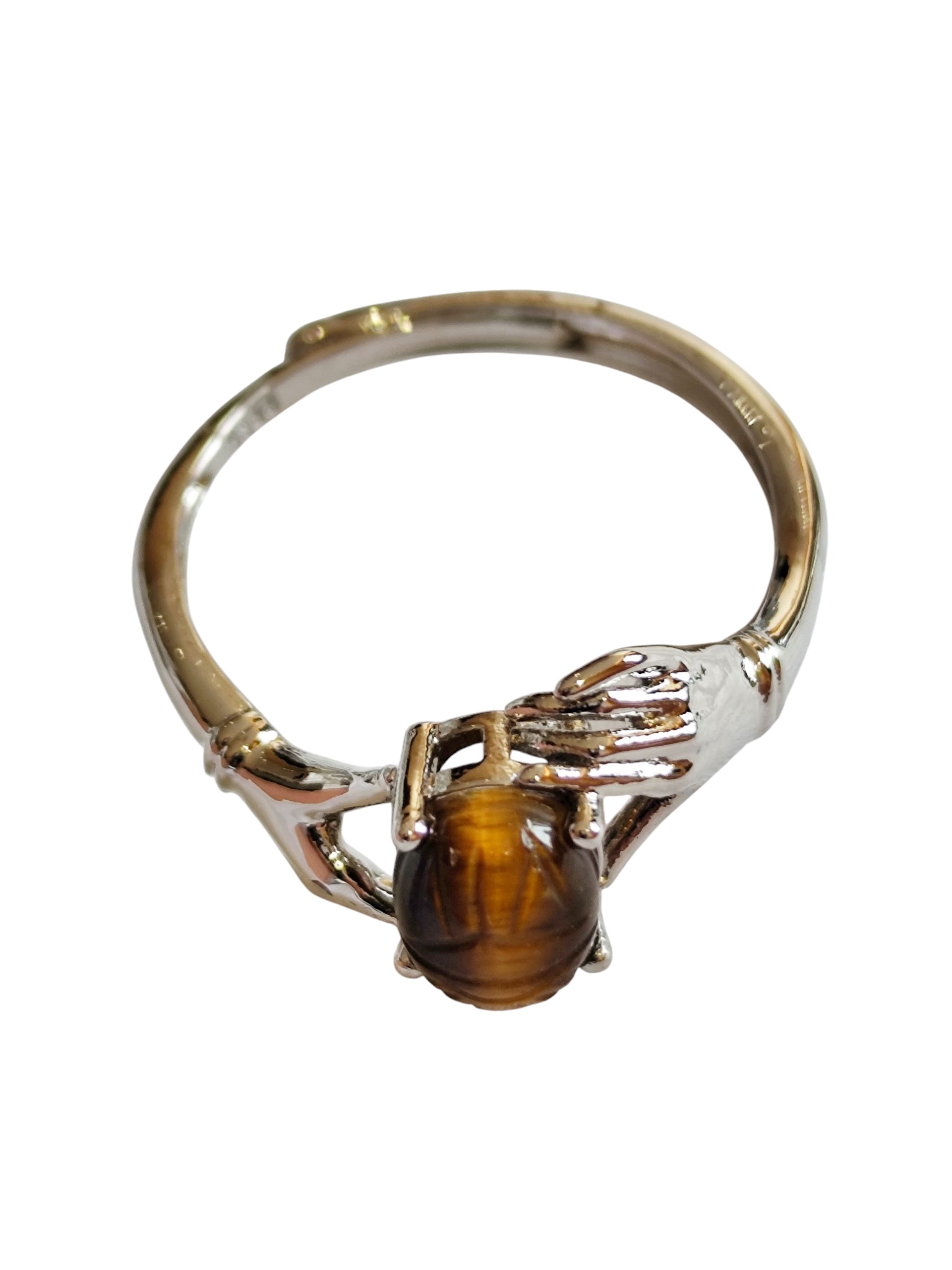 Dress Ring with 2 hands, tigers eye, adjustable