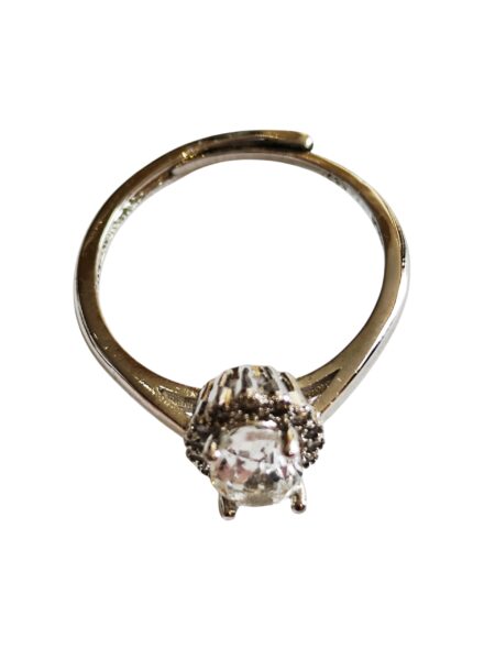 Adjustable Quartz Dress Ring – Sparkling Clear Stone in Base Metal
