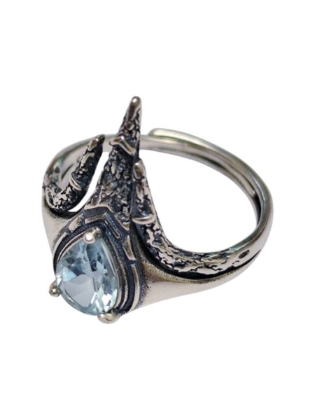 Aquamarine ring in 925 silver, sceptre, adjustable