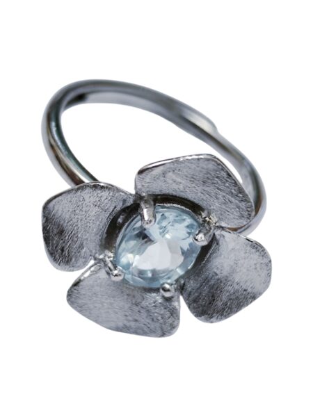 Aquamarine ring in 925 silver, 18mm flower, adjustable
