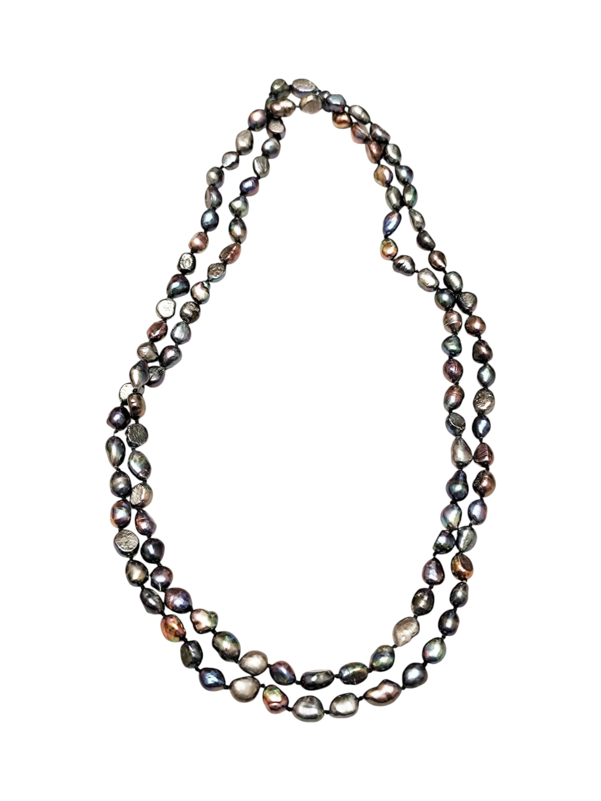 120 cm Knotted Pearl Necklace, black