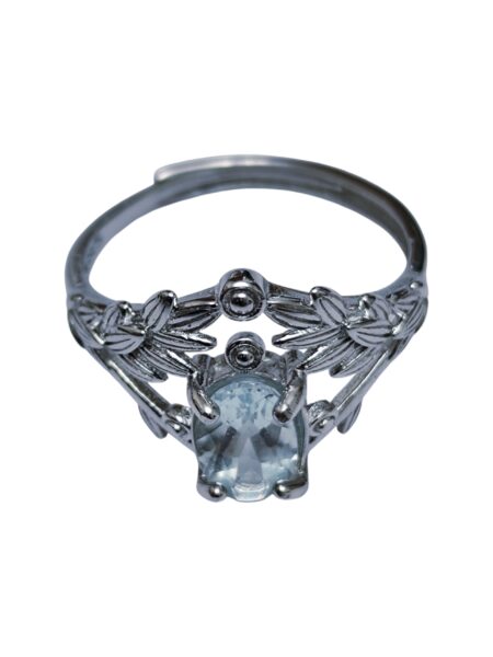 Aquamarine ring in 925 silver, laurel, adjustable