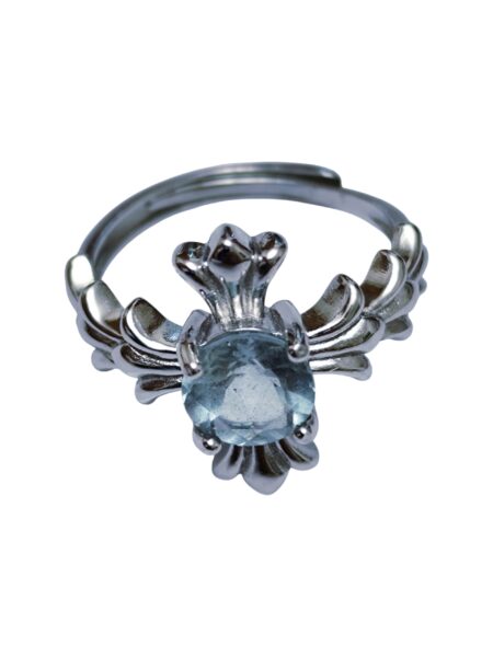 Vintage design Sterling Silver Ring with Round Aquamarine – Adjustable Fit