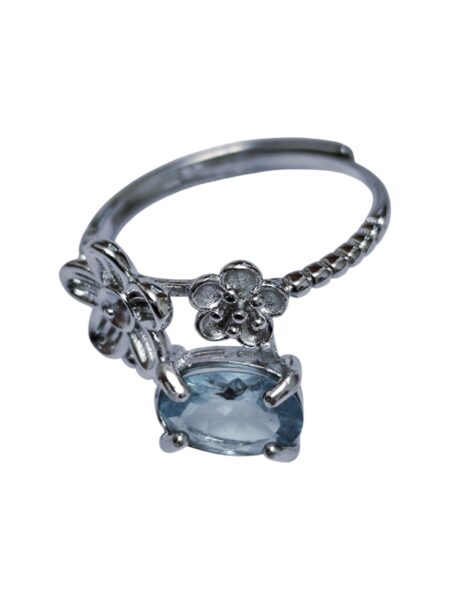 Aquamarine ring in 925 silver, small flower, adjustable
