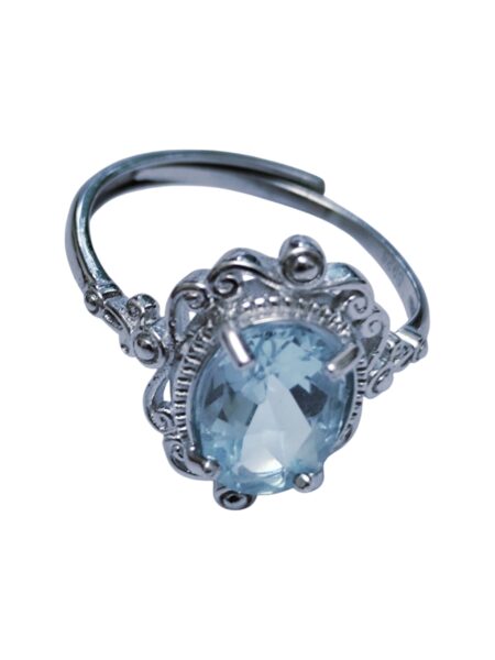 Aquamarine ring in 925 silver, classic filigree, adjustable