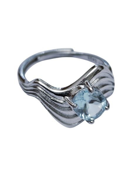 Aquamarine ring in 925 silver, wave, adjustable