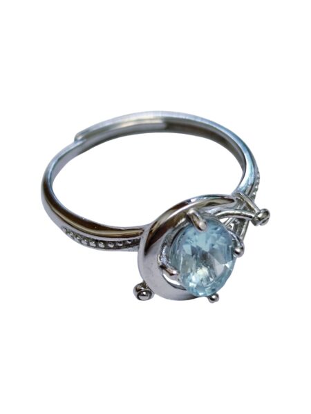 Aquamarine ring in 925 silver, C shape, adjustable
