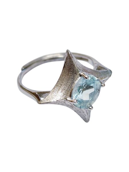 Sculptural Sterling Silver Ring with Round Aquamarine – Adjustable Fit